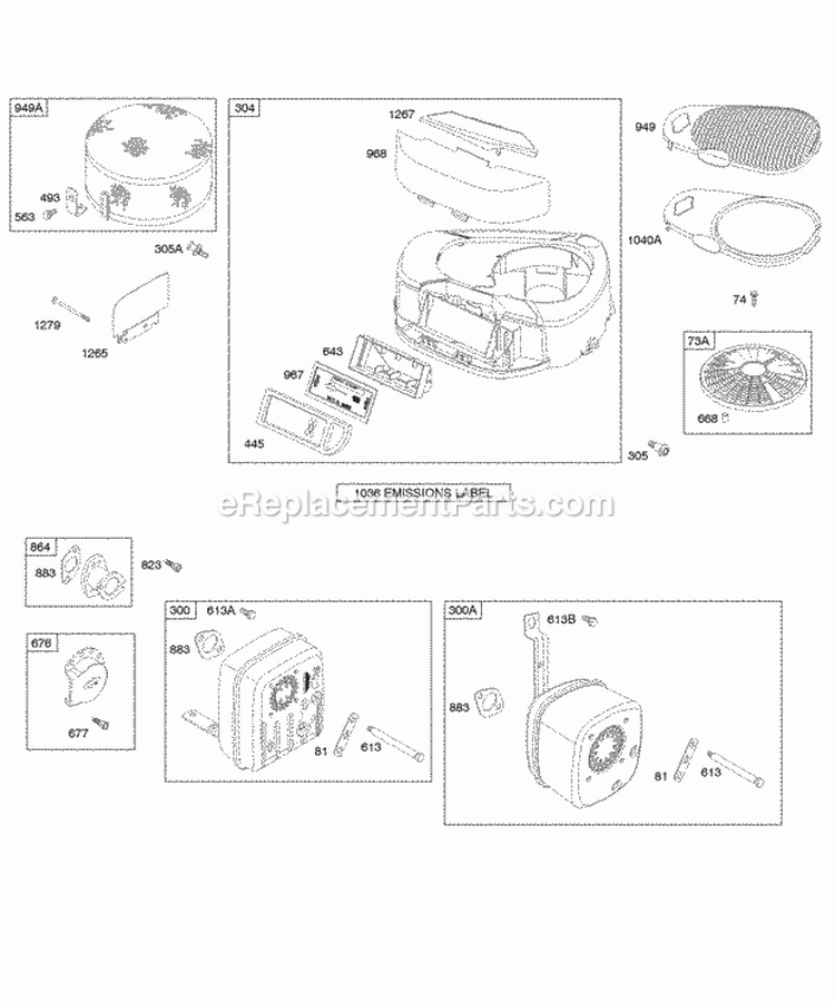Air Cleaner Blower Housing Exhaust System Diagram and Parts List for 28CH77-0036-E1  Briggs and Stratton Engine